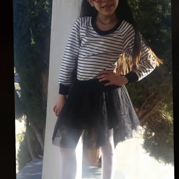 Girls Striped Mesh Layered Tulle Skirt Long Sleeve Dress Ring O Neck 140 8-10 - Picture 2 of 7